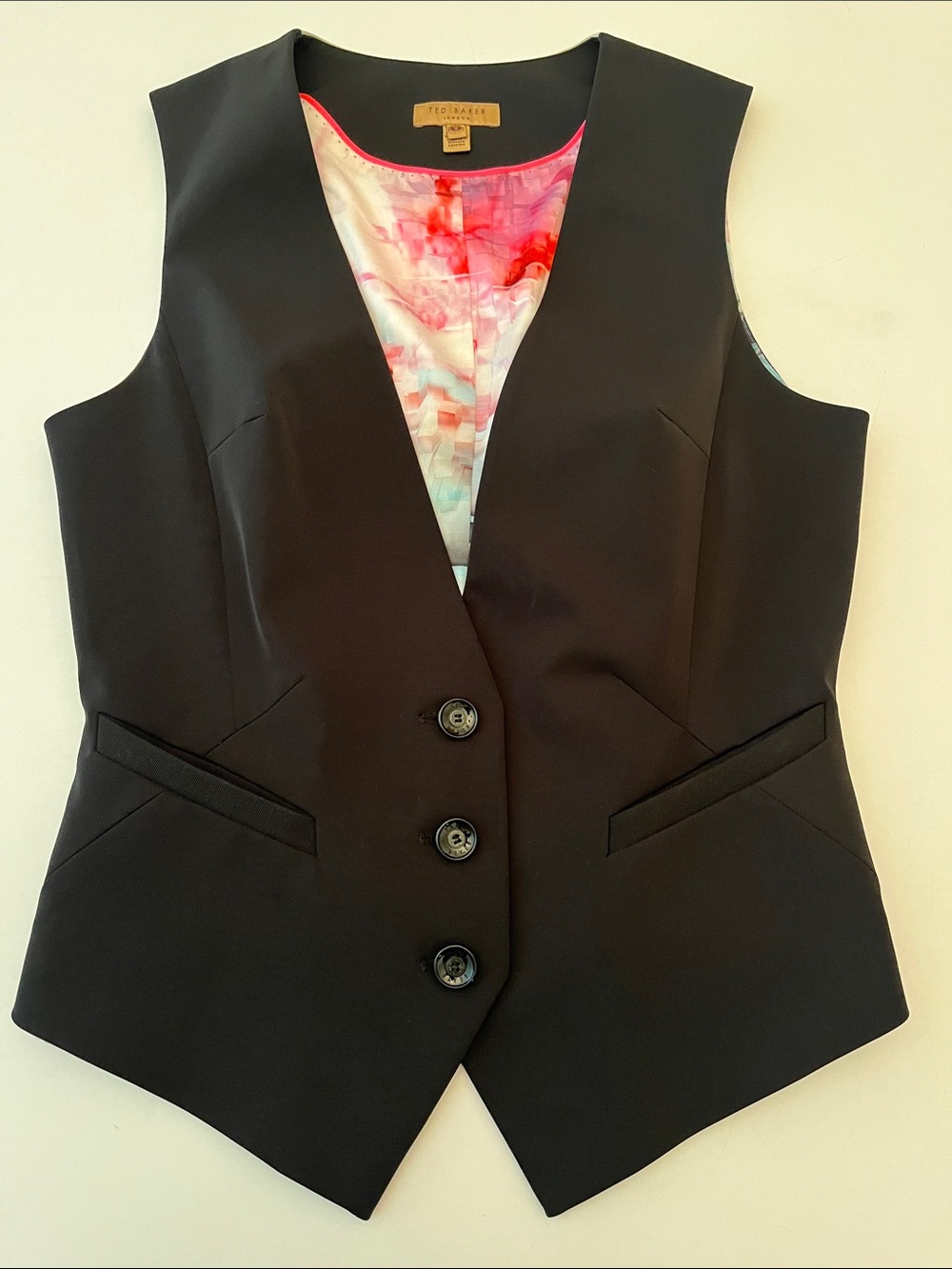 Ted Baker Women’s Vest, size 2 or M, black with floral back and lining